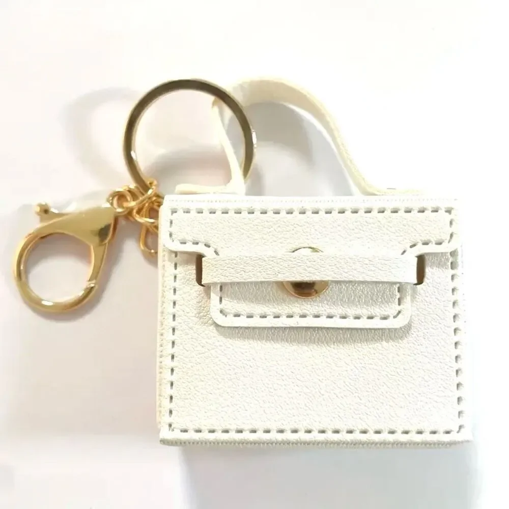NWT White Pu leather & Gold Bag Purse opens Handbag Lobster Keyring Key holder
